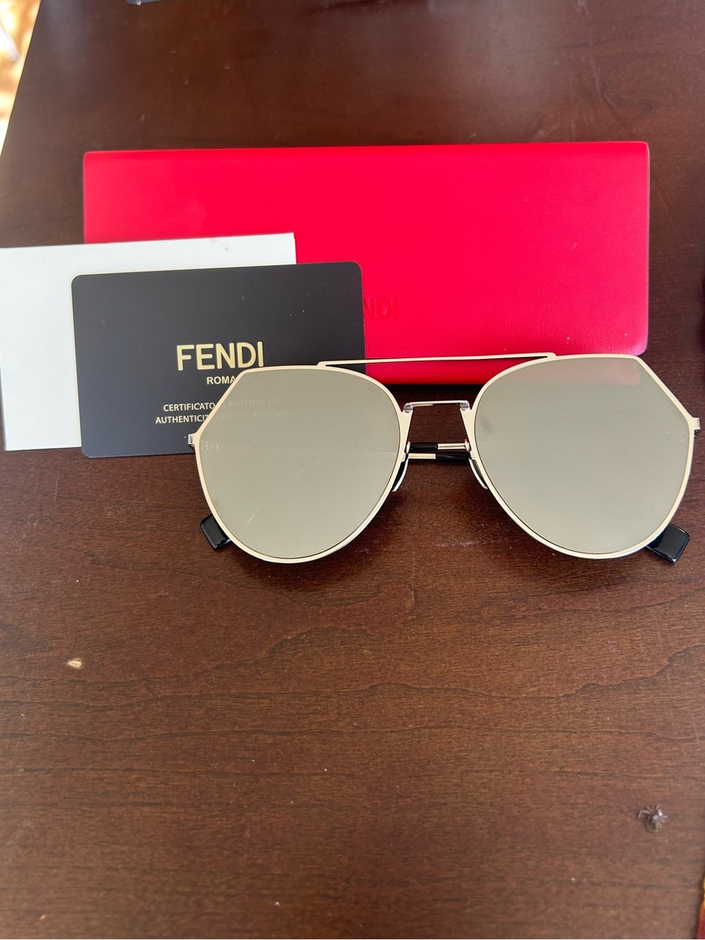 Fendi Gold Frame Silver Mirrored Aviator Sunglasses